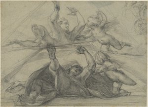 नीचे से देखा गया एक पैगंबर और एक पुट्टो का छत अध्ययन द्वारा Giulio Cesare Procaccini