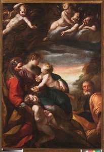 सेंट जॉन और सेंट एलिजाबेथ के साथ पवित्र परिवार, c.1610-20 द्वारा Giulio Cesare Procaccini