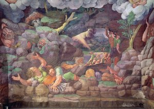साला देई गीगांती, ज्यूपिटर वज्र द्वारा दिग्गजों के विनाश का विस्तार, 1536 फ्रेस्को विस्तार 78482 द्वारा गिउलिओ रोमानो
