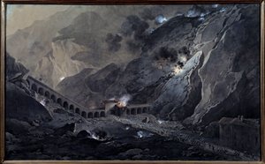 पहला इतालवी अभियान (१७९६-१७९७): "" फ्रांसीसी तोपखाने का मार्ग, रात में बार्ड के किले के नीचे, २१ मई १८०० को ऑस्ट्रियाई लोगों के कब्जे में"" ग्यूसेप पिएत्रो बगेटी (१७६४-१८३१) सन द्वारा वाटरकलर गौचे। 1,04x0,74 मीटर वर्साय, मुसी डू चेटो - 