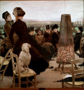 बोइस डी बोलोग्ने स्पेक्टेटर्स में घुड़दौड़ देखते हुए दौड़। Giuseppe De Nittis (1846-1884) 1881 की पेंटिंग रोम, नेशनल गैलरी ऑफ़ मॉडर्न आर्ट