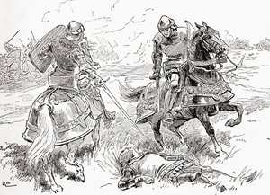 विलियम शेक्सपियर का एक दृश्य किंग हेनरी IV, भाग 1, अधिनियम V, दृश्य 3, अर्ल ऑफ डगलस: एल्स किया गया, सभी ने जीता, यहां सांस लेने वाले राजा, विलियम शेक्सपियर के वर्क्स, 1896 से प्रकाशित द्वारा गॉर्डन फ्रेडरिक ब्राउन