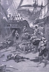कैम्परडाउन की लड़ाई 29 वीं -31 जुलाई 1653, ब्रिटिश बैटल ऑन लैंड एंड सी, 1915 से चित्रण द्वारा गॉर्डन फ्रेडरिक ब्राउन