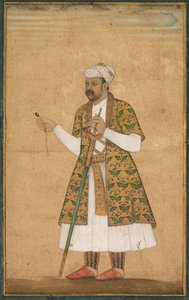 एक कोर्टियर, संभवतः खान आलम, एक स्पिनल और एक डेक्कन तलवार, सी। 1605-1610। द्वारा गोवर्धन
