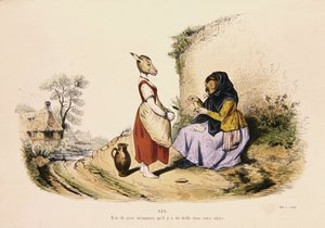 'लेस मेटामोर्फोसेस डू जर्स' श्रृंखला का कैरिकेचर, 'एन आउल टेलिंग द फॉर्च्यून ऑफ ए डोंकी', 1854 में पुनर्मुद्रित (रंगीन उत्कीर्णन) द्वारा ग्रैंडविल