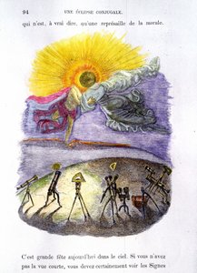 व्यक्ति खगोलीय उपकरणों ग्रहण (चंद्रमा और सूर्य के चुंबन) को देख - Grandville द्वारा "में" अन्य विश्व "" द्वारा ग्रैंडविल