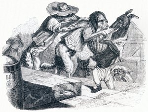वह कुत्ता जो अपने मालिक के मुँह को अपनी गर्दन पर रखता है - Fables by La Fontaine द्वारा ग्रैंडविल