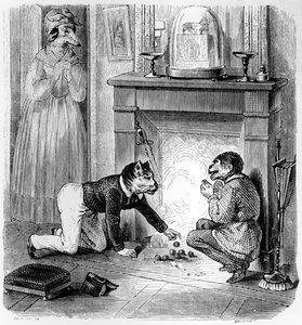 द फॉन्क एंड द कैट, चित्रण and फेबल्स ऑफ ला फॉनटेन ’(1621-95) के लिए, एच। फोरनियर एइन द्वारा प्रकाशित, 1838
