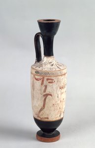 अटारी सफेद जमीन lekythos एक युवा लड़की को दर्शाती है, जो एक मजेदार पेशकश पेश करती है, c.420 ईसा पूर्व (मिट्टी के बर्तन) द्वारा यूनानी