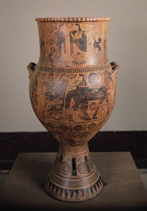 क्रेट, हरेटेकस के प्रस्थान का चित्रण करते हुए, क्रेते में अपेरा से, c.610 ईसा पूर्व (सिरेमिक) द्वारा यूनानी
