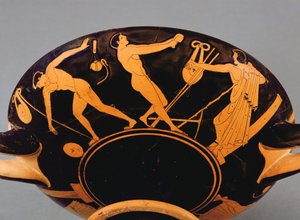 काइलिक्स कप एथलीटों और सिम्पोज़िस का चित्रण करता है, c.480 ईसा पूर्व (सिरेमिक) (293740 भी देखें)