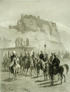 एट्सखौर का महल, अखलत्सिक, काकेशस पर एक किताब से प्लेट 10, एडोल्फ मौइलेरॉन द्वारा उकेरी गई (1820-81) अल्फ्रेड लियोन लेमर्सीर, पेरिस द्वारा प्रकाशित
