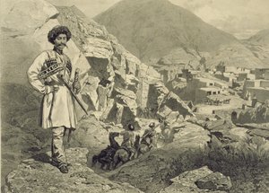 जुसेट डिडिएर (1831-92) द्वारा उत्कीर्ण काकेशस पर एक पुस्तक से प्लेट 12, त्सतान्यक, दागेस्तान में पहुंचते हुए, अल्फ्रेड लियोन लेमरसीर, पेरिस, 1847 द्वारा प्रकाशित द्वारा ग्रिगोरी ग्रिगोरेविच गगारिन