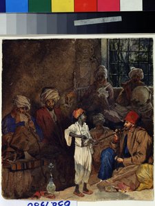 quot;इज़मिर में एक सराय, तुर्कीquot; (स्मिर्ना में कॉफी हाउस) ग्रिगोरी गगारिन (गगारिन) (1810-1893) द्वारा जल रंग 1835 स्टेट ए. पुश्किन म्यूजियम ऑफ फाइन आर्ट्स मास्को द्वारा ग्रिगोरी ग्रिगोरेविच गगारिन