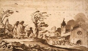 पीडी.1-1987 अंतिम संस्कार जुलूस के साथ लैंडस्केप (स्याही और धोना) द्वारा ग्वेर्सिनो