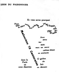 गिलाउम अपोलिनेयर द्वारा कैलिग्राम (1880-1918): "" कबूतर से दूर ""