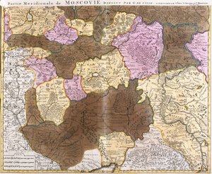 मास्को (रूस) की महान रियासत के मध्याह्न भाग का नक्शा (नक़्क़ाशी) द्वारा गिलौम डेलिसल