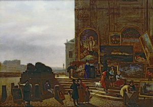 इंस्टीट्यूट डे फ्रांस के बाहर पेंटिंग बेचना, 1837 द्वारा गिलियूम फ्रेडरिक रोनी