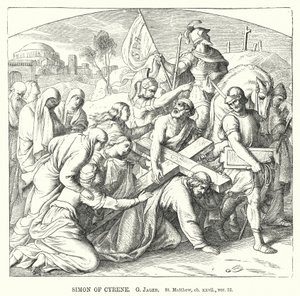 साइरेन के साइमन, सेंट मैथ्यू, ch xxvii, ver 32 (उत्कीर्णन) द्वारा गुस्ताव जेगर