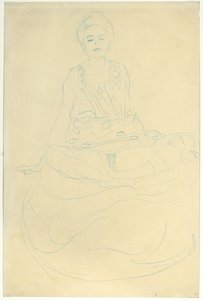 सामने से आधा नग्न बैठे, c.1907 (कागज पर पेंसिल) द्वारा गुस्ताव क्लिम्ट