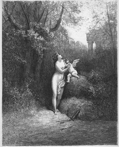 ल'अमोर एट ला फोली - लव एंड मैडनेस - जीन डे ला फोंटेन (लाफोंटेन) (1621-95) द्वारा 'फेबल्स' से - गुस्ताव डोर (1832-83) के बाद उत्कीर्णन - निजी संग्रह