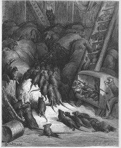 ला लिग डेस रैट्स - द लीग ऑफ रैट्स - जीन डे ला फोंटेन (लाफोंटेन) (1621-95) द्वारा 'फेबल्स' से - गुस्ताव डोर (1832-83) के बाद उत्कीर्ण - निजी संग्रह द्वारा गुस्ताव (बाद में) डोर