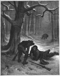 L'ours et les deux Compagnons - The Bear and the Travelers - 'Fables' by Jean de La Fontaine (Lafontaine) (1621-95) - Engravin after Gustave Dore (1832-83) - निजी संग्रह द्वारा गुस्ताव (बाद में) डोर