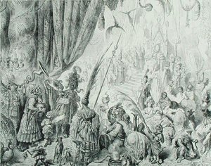 सेरेन्डिब के राजा का दरबार, c.1868 (उत्कीर्णन) द्वारा गुस्ताव (बाद में) डोर