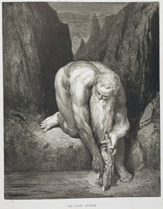 द जाइंट एंटियस, दांते अलीघिएरी द्वारा 'द डिवाइन कॉमेडी' (इन्फर्नो) से (1265-1321) c.1868 (उत्कीर्णन)