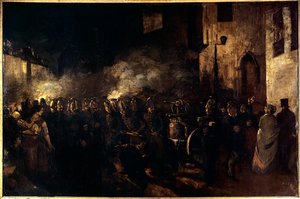 गुस्ताव कोर्टबेट (1819-1877) 1850 सन द्वारा एक आग से चलने वाले अग्निशामक चित्रकारी। 3,88x5,8 मीटर पेरिस, मुसी डू पेटिट पैलेस द्वारा गस्टवे कौरबेट