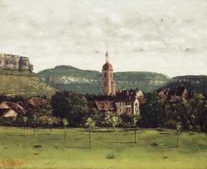 ऑर्नांस और उसके बेल टॉवर का दृश्य, c.1858 द्वारा गस्टवे कौरबेट