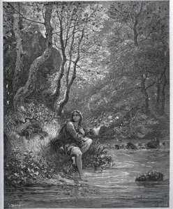 किसान के कपड़े में डोरोथी की उपस्थिति - मिगुएल सर्वेंट्स (1547-1616) (डॉन क्विक्सोट) द्वारा "" डॉन क्विक्सोट डे ला मंच" से - गुस्ताव डोर द्वारा ड्राइंग के बाद वुडकट द्वारा गुस्ताव डोर