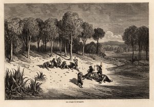 1862 में सी.डेविलियर के साथ स्पेन की अपनी यात्रा का वर्णन करने के लिए, गुस्ताव डोर (1832-1883) द्वारा चित्रित, कारकेजेंट द्वारा संतरे की लड़ाई। एडौर्ड चार्टन द्वारा संपादित "" ले टूर डू मोंडे" में उत्कीर्णन द्वारा गुस्ताव डोर