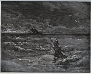 बंदी कहानी। अगी-मोराटो, ज़ोराइड के पिता, मिगुएल सर्वेंट्स (1547-1616) (डॉन क्विक्सोट) द्वारा "डॉन क्विक्सोट डे ला मंच" से किनारे पर बार्क है - गुस्ताव डोर द्वारा ड्राइंग के बाद वुडकट द्वारा गुस्ताव डोर