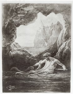विली ह्यूगो (1802-85) 1866 द्वारा &39;लेस ट्रैवेल्लर्स डी ला मेर&39; का चित्रण, विशाल ऑक्टोपस के साथ गिलियट संघर्ष द्वारा Gustave Dore