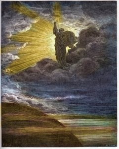 प्रकाश का निर्माण करने वाला ईश्वर - प्रकाश का निर्माण - पुराना नियम (उत्पत्ति) - प्रकाश का निर्माण - गुस्ताव डोर (1832-1883) द्वारा "द बाइबिल इलस्ट्री" में उत्कीर्णन - "द डोर बाइबिल" से उत्कीर्णन द्वारा Gustave Dore