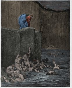 इन्फर्नो, कैंटो 18: आठवें घेरे में परमारों और चापलूसी करने वालों, दांते अलघिएरी द्वारा "द डिवाइन कॉमेडी", 1885 से चित्रण द्वारा गुस्ताव डोर