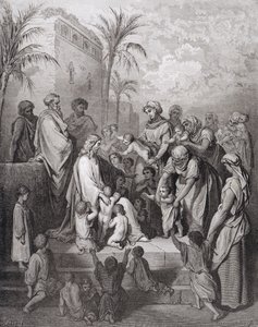 स्टीफन पैनेमेकर (1847-1930) c.1868 द्वारा उत्कीर्ण यीशु ब्लेसिंग द चिल्ड्रन द्वारा गुस्ताव डोर