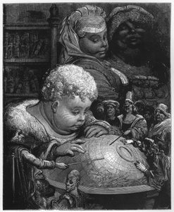 L'education de Gargantua - The Education of Gargantua - फ्रेंकोइस रबेलैस द्वारा 'गारगंटुआ और पेंटाग्रुएल' से चित्रण - गुस्ताव डोरे द्वारा उत्कीर्णन (1832-1883) द्वारा गुस्ताव डोर