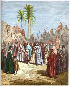 जैकब और एसाव के बीच सुलह - जैकब और एसाव जेनिस का सुलह, XXXIII, 4 - - गुस्ताव डोर (1832-1883) द्वारा "" द बाइबिल इलस्ट्रेशन "से उत्कीर्णन - "" द डोर बाइबिल "" से उत्कीर्णन द्वारा गुस्ताव डोर