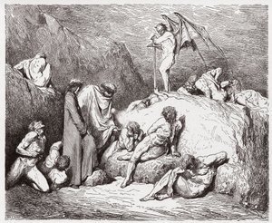 द डिवाइन कॉमेडी (ला डिविना कॉमेडिया, ला डिवाइन कॉमेडी), इन्फर्नो, कैंटो 28: नौवें बोलगिया में कलह के कटे-फटे बोने वाले - दांते अलीघिएरी द्वारा (1265-1321) - गुस्ताव डोरे द्वारा चित्रण (1832-1883) द्वारा गुस्ताव डोर
