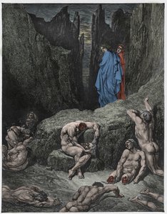 द डिवाइन कॉमेडी (ला डिविना कॉमेडिया, ला डिवाइन कॉमेडी), इन्फर्नो, कैंटो 29: वर्जिल दांते की जिज्ञासा को दोहराता है - दांते अलीघिएरी द्वारा (1265-1321) - गुस्ताव डोरे द्वारा चित्रण (1832-1883) द्वारा गुस्ताव डोर