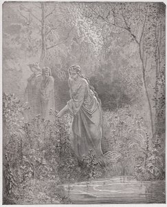 द डिवाइन कॉमेडी (ला डिविना कॉमेडिया, ला डिवाइन कॉमेडी), पुर्गाटोरियो, कैंटो 27: डांट्स ड्रीम ऑफ लिआ इन मीडो - डांटे अलीघिएरी द्वारा (1265-1321) - गुस्ताव डोरे द्वारा चित्रण (1832-1883) द्वारा गुस्ताव डोर