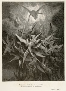 एन्जिल्स का पतन, जॉन मिल्टन (1608-1674) द्वारा पैराडाइज लॉस्ट का दृश्य, गुस्ताव डोर द्वारा चित्रण '(1832-1883) द्वारा गुस्ताव डोर