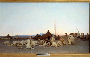 सहारा रेगिस्तान विस्तार में शाम की प्रार्थना। गुस्ताव अकिल गिलौमेट (1840-1887) 1863 सन द्वारा पेंटिंग। 1,3x2,8 मीटर। पेरिस, मुसी डी'ऑर्से - सहारा में शाम की प्रार्थना। विवरण। गुस्ताव अकिल गिलाउमेट द्वारा चित्रकारी (1840-1887)