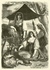 सड़क किनारे, इटली (उत्कीर्णन) पर कार्टर्स को घास बेचने वाली महिलाएं द्वारा गुस्ताव जेनेट