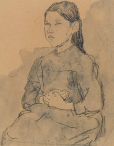 युवा लड़की: मैरी हैमोनेट, c.1918 (कागज पर चारकोल अन ब्लू वॉश) द्वारा ग्वेन जॉन
