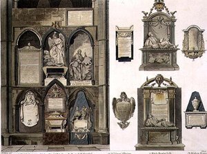 वेस्ट साइड ऑफ पोएट्स कॉर्नर, जे। ब्लक (fl.1791-1831) पब द्वारा उत्कीर्ण, वेस्टमिंस्टर एब्बे से प्लेट 25। रूडोल्फ एकरमैन (1764-1834) 1811 (एक्वाटिंट) द्वारा द्वारा विलियर्स के बाद एच