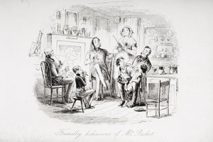 मिस्टर बकेट का दोस्ताना व्यवहार, चार्ल्स डिकेंस (1812-70) द्वारा &39;ब्लेक हाउस&39; से 1853 में प्रकाशित चित्र द्वारा हबलोत नाइट ब्राउन