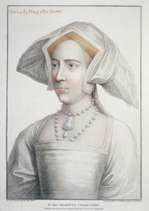 फ्रांसेस्को बार्टोलोज़ी (1727-1815) 1796 (उत्कीर्णन) द्वारा उकेरी गई रानी के बाद लेडी मैरी का पोर्ट्रेट (1516-58) द्वारा हंस (बाद में) होलबीन द यंगर